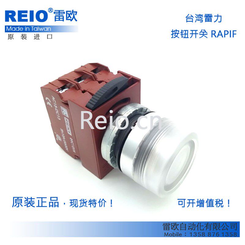 台湾雷力原装进口 22mm金属平头带灯按钮1常开 LED灯泡 RAPIF