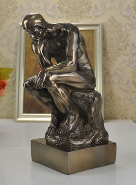 欧式思想者铸铜摆件 思考者工艺品 卧室书房家居装饰品 高端摆设