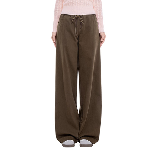 BM长裤女2025新款秋冬纯色松紧腰直筒裤百搭显瘦美式复古休闲裤