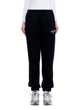 BM裤子休闲裤2025新款秋冬加绒NEW YORK纽约风格刺绣束脚黑色卫裤