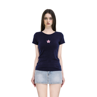 BM短袖t恤女2026新款夏季星星图案刺绣圆领修身显瘦百搭打底上衣