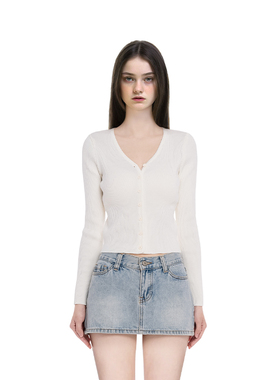 BM针织开衫女2026新款秋冬季美式V领修身高腰露脐打底高级感开衫