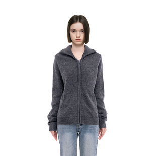 BM毛衣女半高领2025新款 复古拉链显瘦百搭毛衣外套 秋冬纯色美式