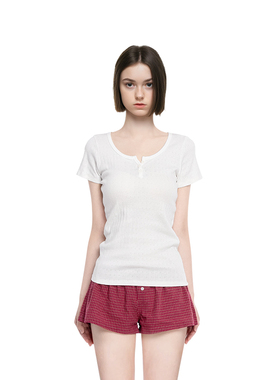 BM短袖女2025新款夏季纯色孔眼圆领t恤高级感今年流行的漂亮上衣