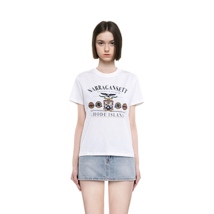 正肩美式 圆领白色老鹰字母印花短款 复古上衣 t恤女2025新款 BM短袖