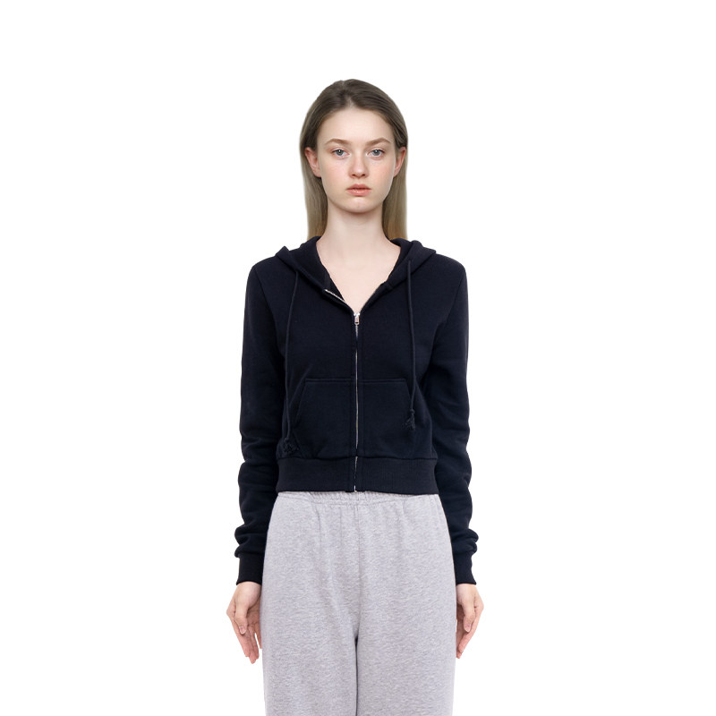 BM卫衣外套女2025新款纯色短款连帽拉链高腰显瘦美式复古长袖上衣