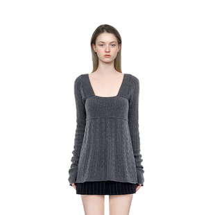 BM毛衣女2025新款 高级感宽松显瘦百搭套头上衣 纯色方领针织长袖