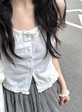 BM吊带背心女2025新款春夏纯色绑带蝴蝶结内搭甜美开衫无袖上衣