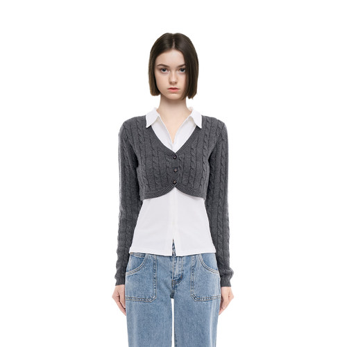 BM开衫女2025新款秋冬纯色超短款辣妹纯欲风V领显瘦百搭开衫外套