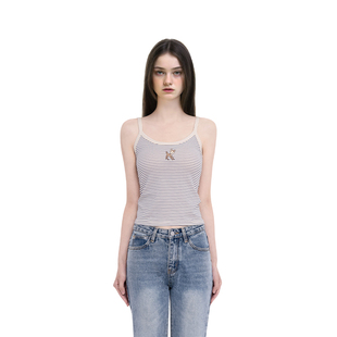 BM吊带女2026新款夏季小鹿刺绣条纹修身显瘦美式复古百搭无袖上衣