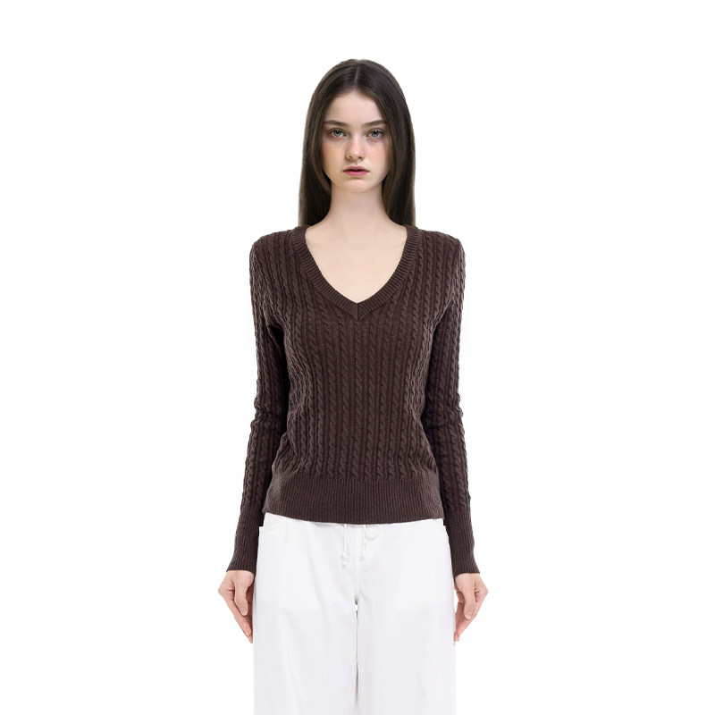 BM毛衣女2026新款秋冬纯色V领麻花高级感修身显瘦长袖套头上衣