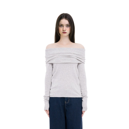 BM上衣女2025新款早秋一字肩纯色高级感修身显瘦纯欲风气质长袖