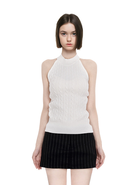 BM背心女纯色挂脖麻花2025新款夏季修身显瘦百搭无袖性感针织上衣