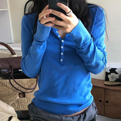 BM长袖女t恤2025新款春秋内搭打底衫修身显瘦纯色设计感百搭上衣