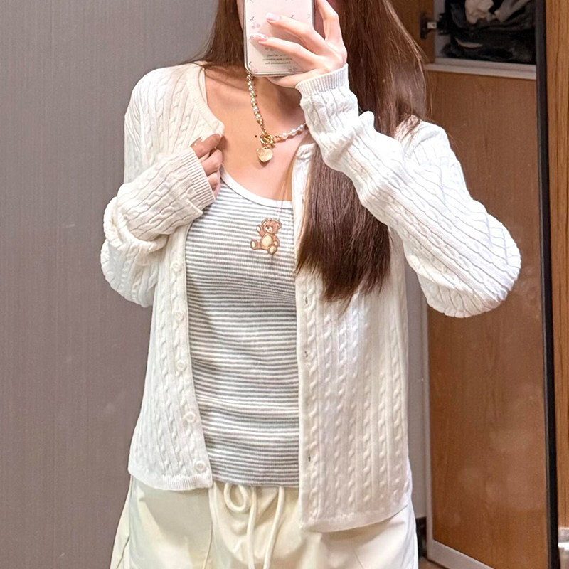 BM开衫女2026新款秋冬纯色圆领麻花美式复古简约休闲上衣开衫外套