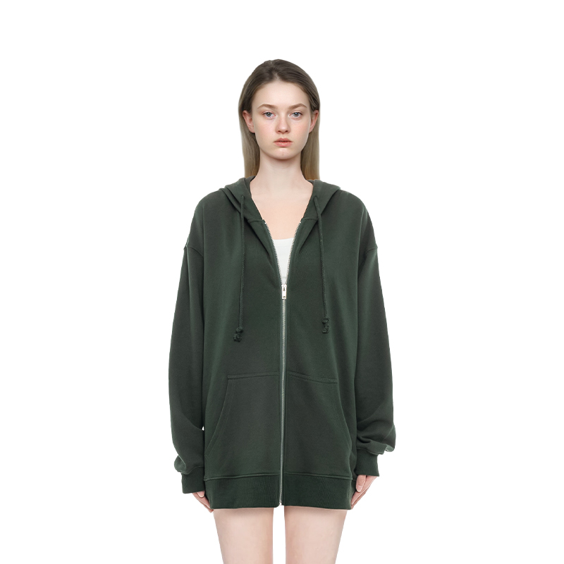 BM卫衣外套女2025新款纯色连帽拉链中长款宽松百搭美式复古外套