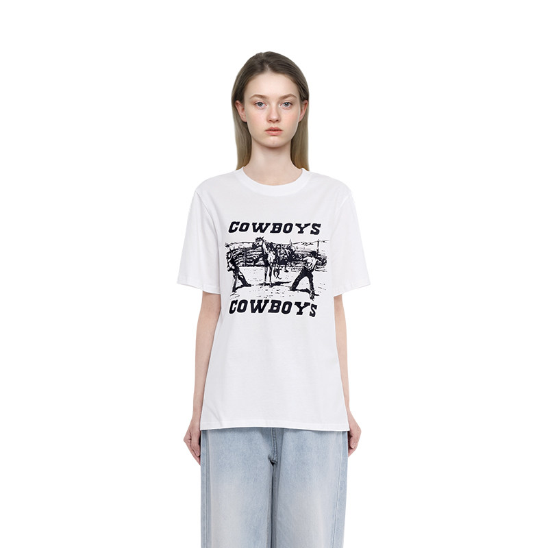 BM短袖女2026新款夏季复古赛马印花美式圆领t恤宽松百搭显瘦上衣