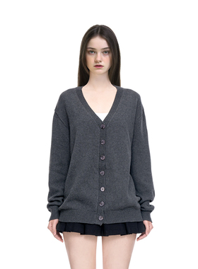 BM针织开衫女2026新款秋季学院风纯色百搭宽松高级感oversize外套