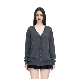 学院风纯色百搭宽松高级感oversize外套 秋季 BM针织开衫 女2025新款