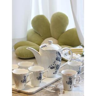 轻奢客厅陶瓷茶杯法式 好看杯子耐热水杯家用套装 小清新水具带托盘