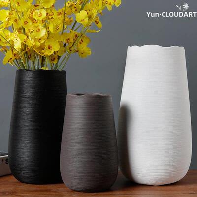 陶瓷插花拉丝客厅白色简约现代富竹干花器花水北辉欧式大花瓶