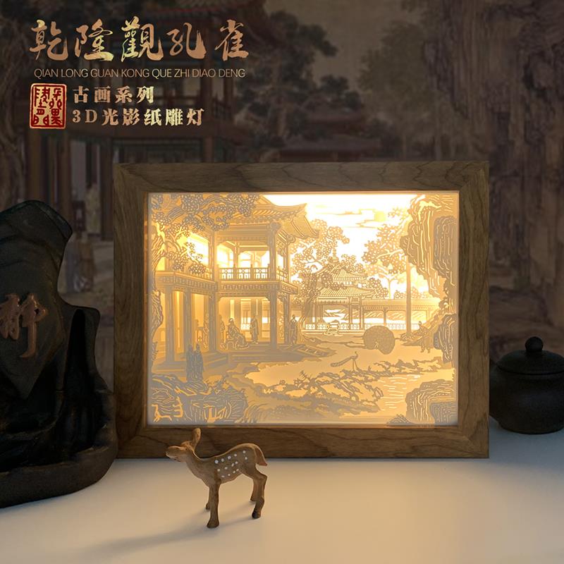 礼品创意小台灯小夜灯古代风工艺品桌面艺术摆件3D立体光影纸雕灯