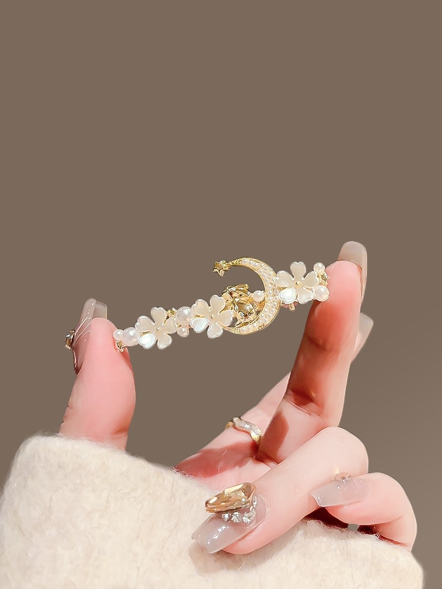 珍珠发夹可爱花朵月兔少女侧边夹