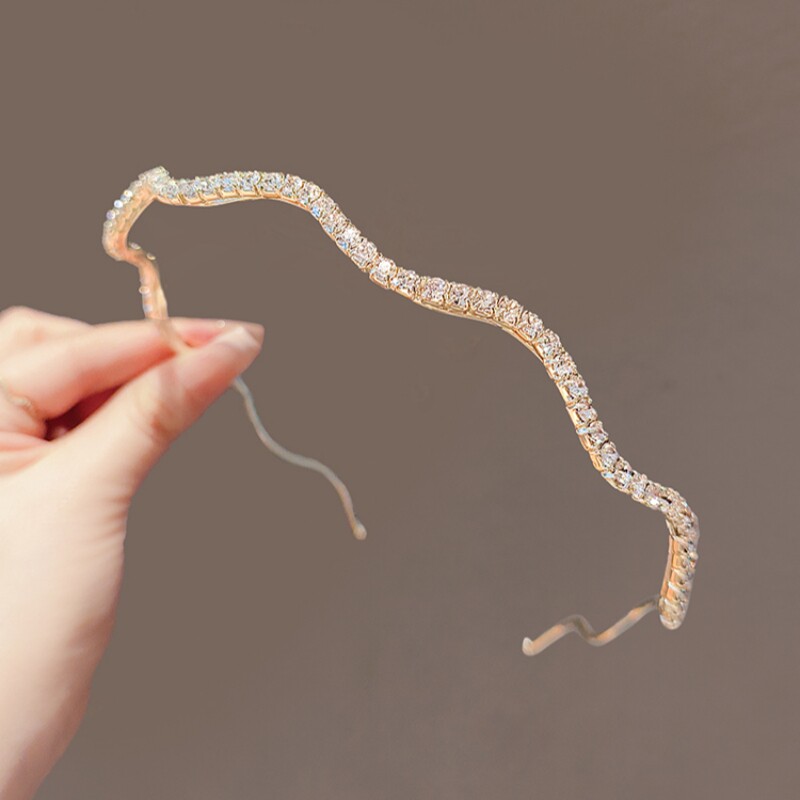 高级感波浪满钻发箍简约压发发卡复古网红细边头饰品外出头箍发饰