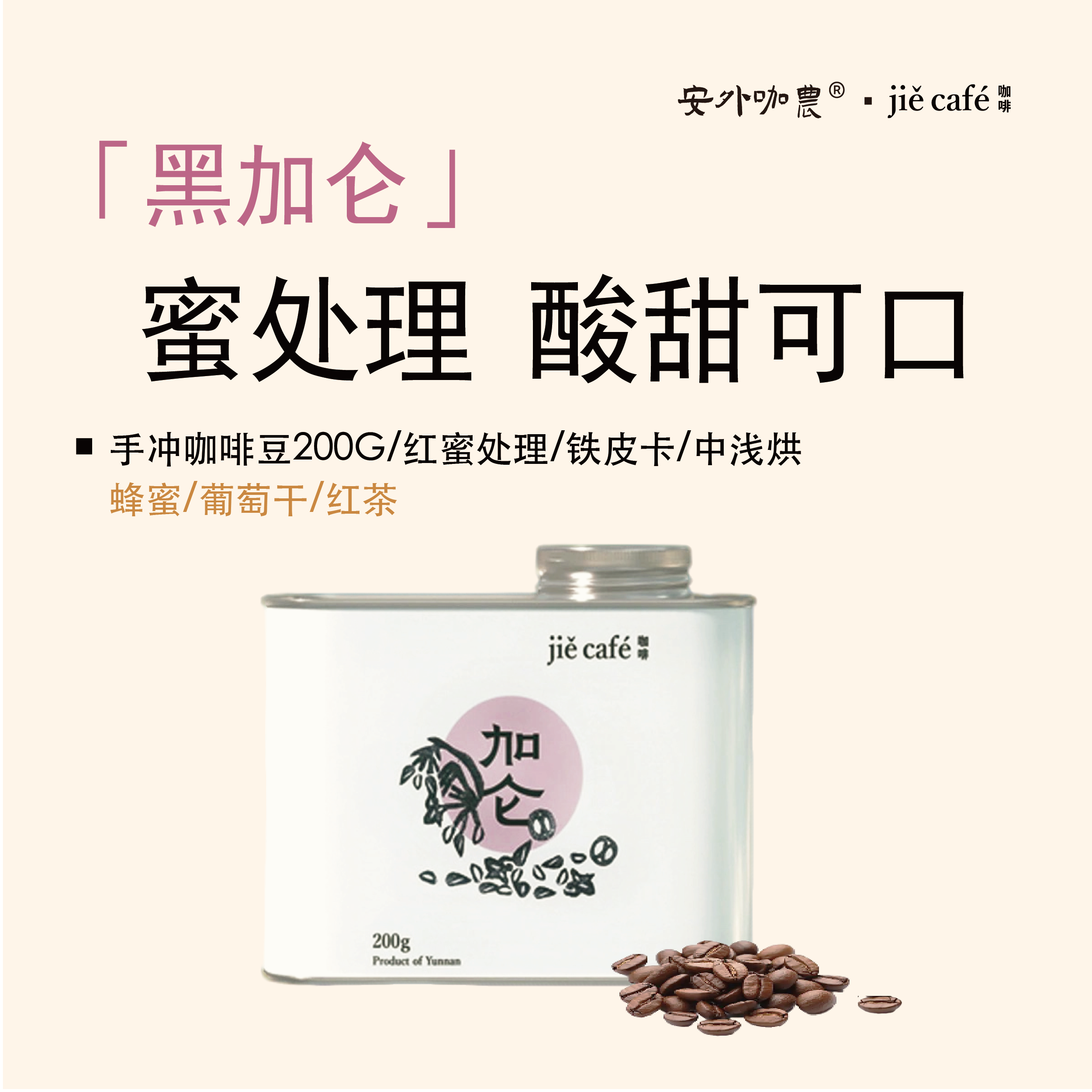 解咖啡 云南保山铁皮卡蜜处理精品中烘咖啡豆 梅子酸甜黑加仑200G
