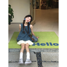 甜美韩剧套装女小众设计感蝴蝶结绑带牛仔背心上衣夏季半裙两件套