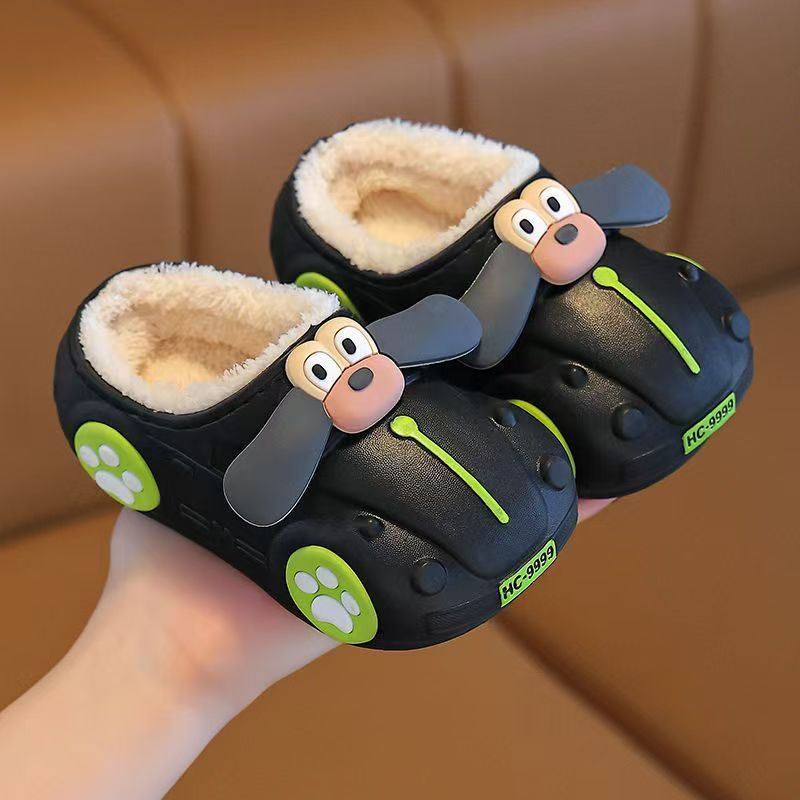 儿童小汽车造型棉拖鞋防水保暖男童室内外加厚防滑可爱包跟棉鞋