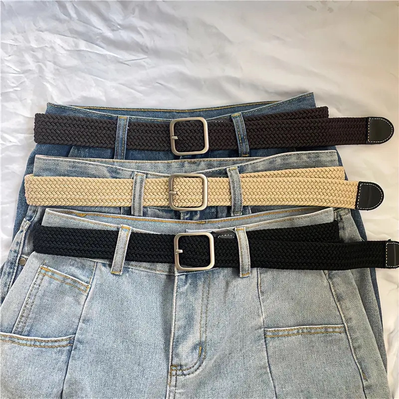 学生懒人编织弹力腰带女免打孔百搭收腰装饰针扣松紧牛仔裤皮带男
