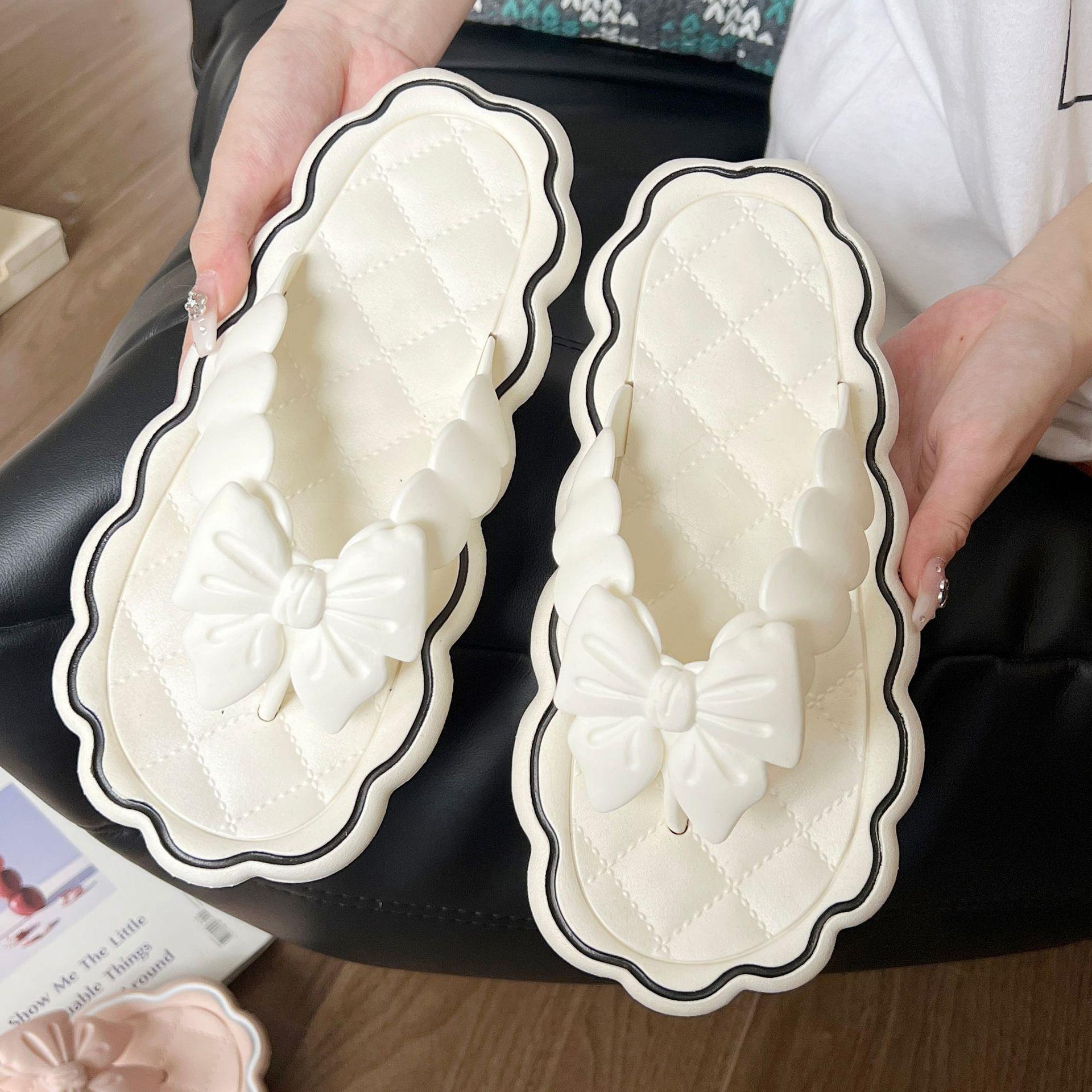 少女心蝴蝶结花边夹脚人字拖时尚休闲外穿防滑软底沙滩拖鞋女夏季