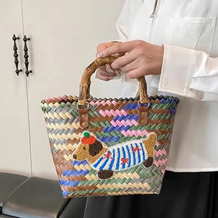 腊肠小狗菜篮子上班通勤包包化妆包复古竹节包防水包饭盒包便当包