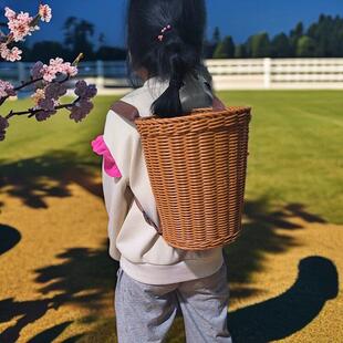 儿童背篓购物买菜篮子户外野餐提篮春游采摘水果篮大容量彷藤编