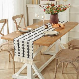 桌旗棉麻编织现代简约餐桌长条桌布玄关盖巾餐桌布艺茶几茶席茶巾