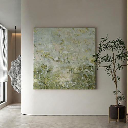 现代简约绿色抽象装饰画侘寂风浅客厅玄关挂画复古肌理感方型壁画