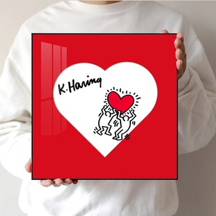 Keith Haring爱心潮流情人节礼物装饰画卧室挂画凯斯哈林小众壁画