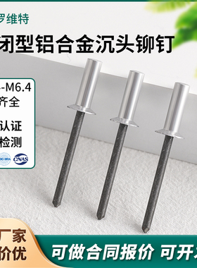 铝合金封闭型沉头抽芯铆钉防水平头拉铆钉盲铆钉柳钉GB12616