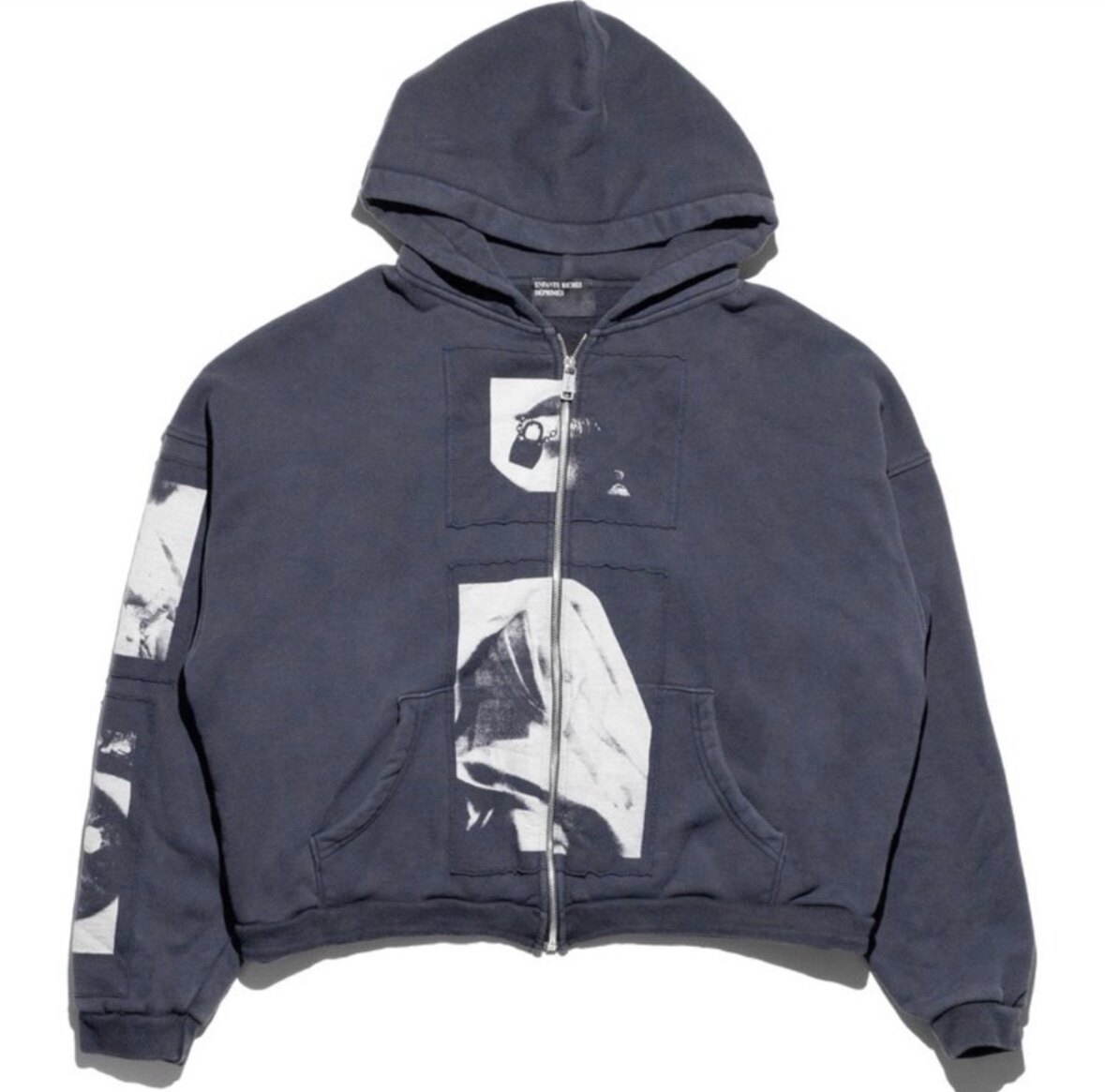 thumbnail for erd melancholic rich second generation 24ss Madonna patch zip distressed wash boxy zip hoodie