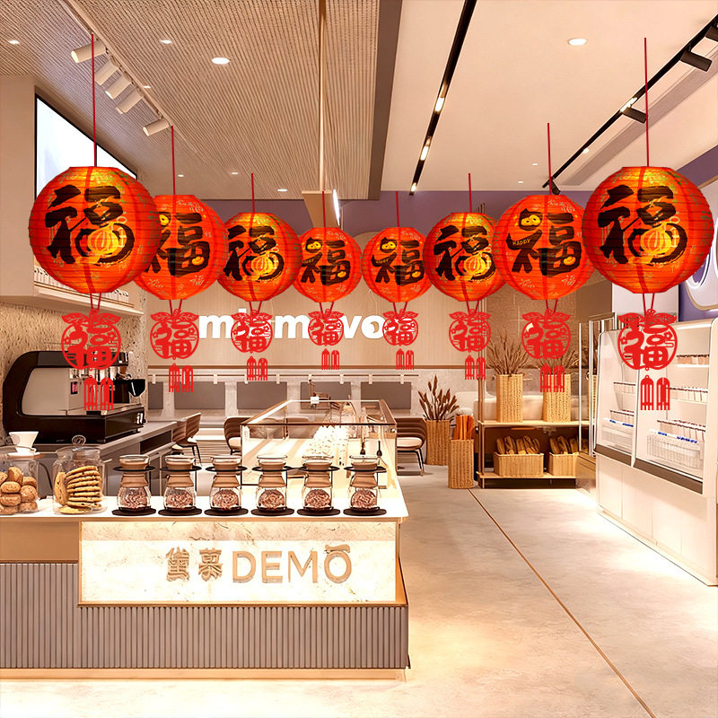 2026新年新款灯笼吊顶挂件马年春节场景装饰过年商场珠宝店铺挂饰