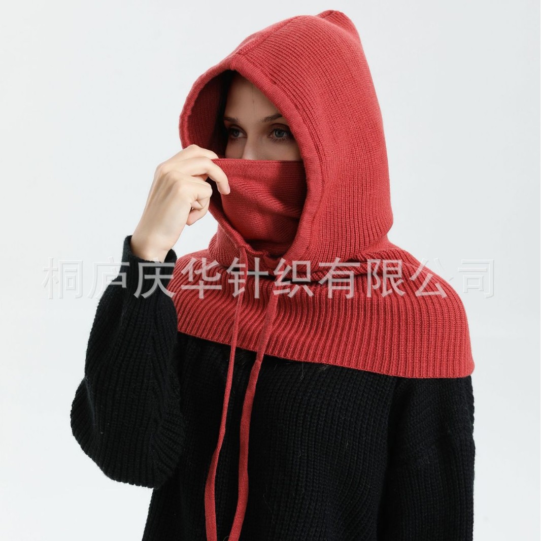 帽子一体围脖口罩秋冬季韩版纯色针织防寒帽网红保暖套头帽披肩女