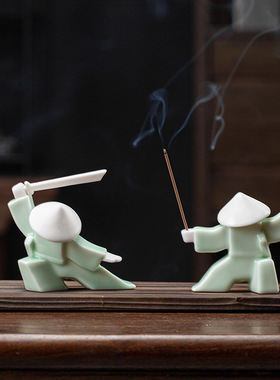 创意武士现代陶瓷摆件香薰炉侠客茶宠家用室内檀香插香器香道香托