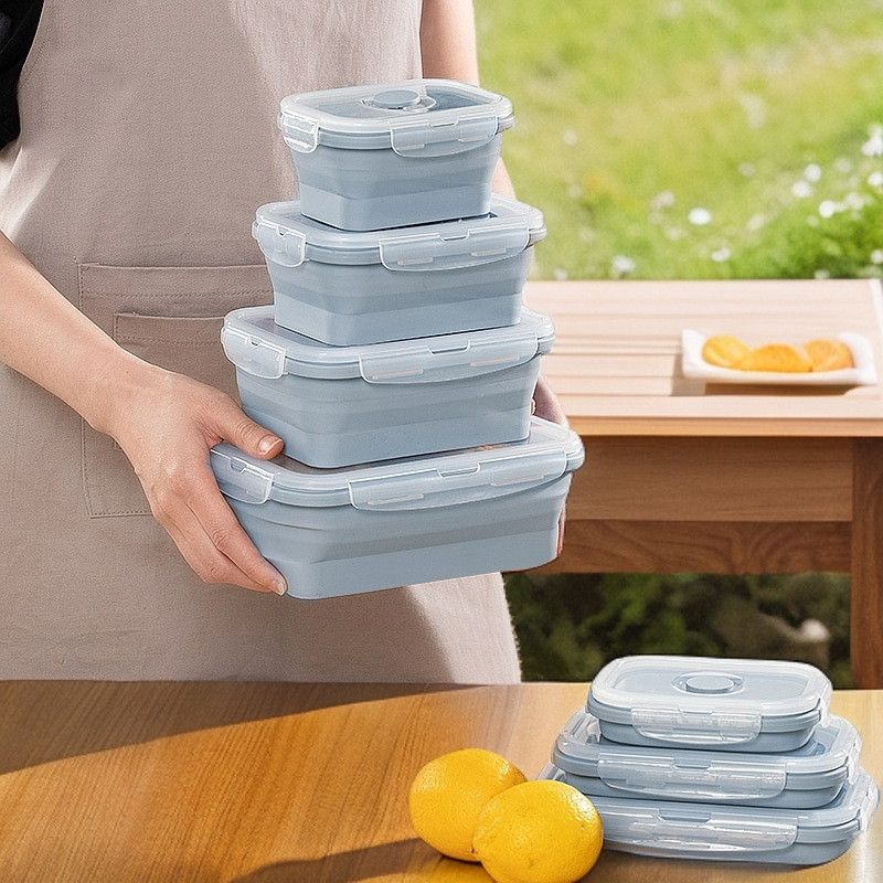 硅胶饭盒食品级保鲜盒折叠碗户外餐碗微波炉加热便当盒泡面碗