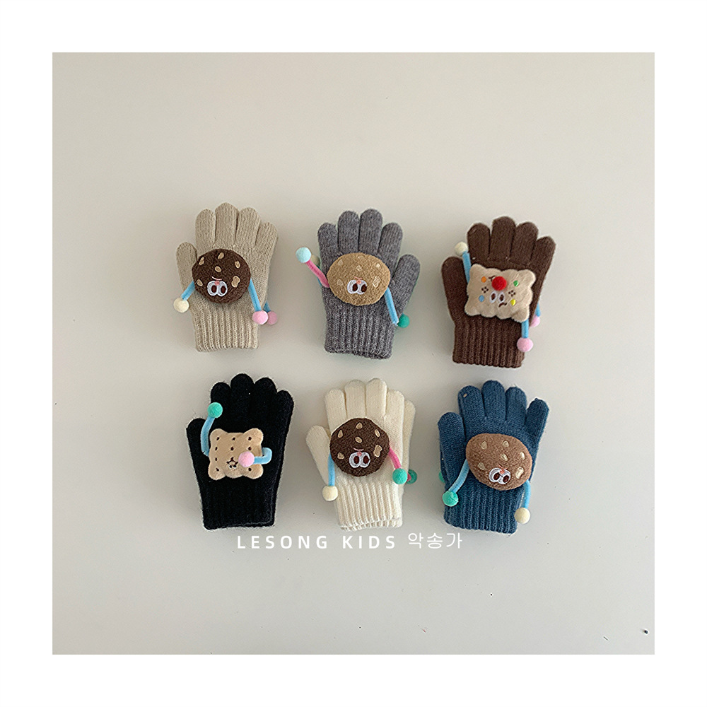 2024新款儿童手套秋冬韩国ins小饼干男童女童分指保暖针织手套潮