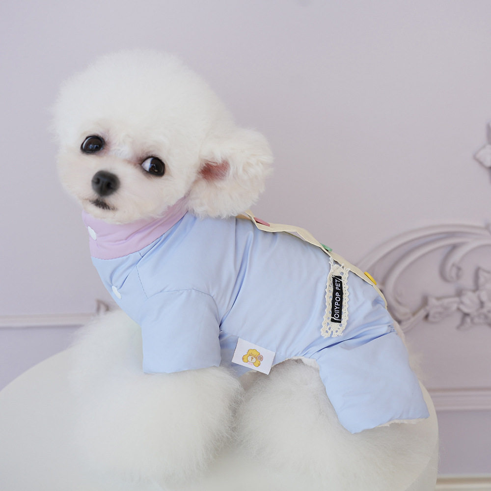 棒棒糖宠物秋冬新款爱心扣彩色棉套装四脚猫咪衣服保暖防水泰迪衣