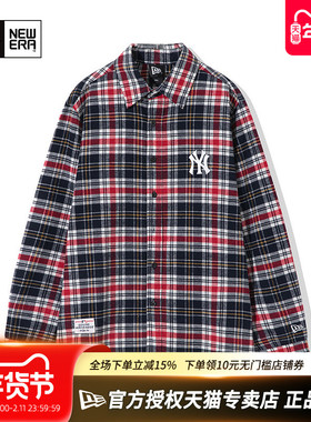 NewEra纽亦华官方正品男女MLB系列NY洋基队LA法兰绒休闲长袖衬衫