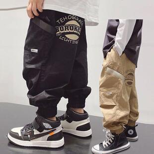 日系潮牌男童炸街裤子春秋季中大童双口袋工装裤儿童宽松休闲 长