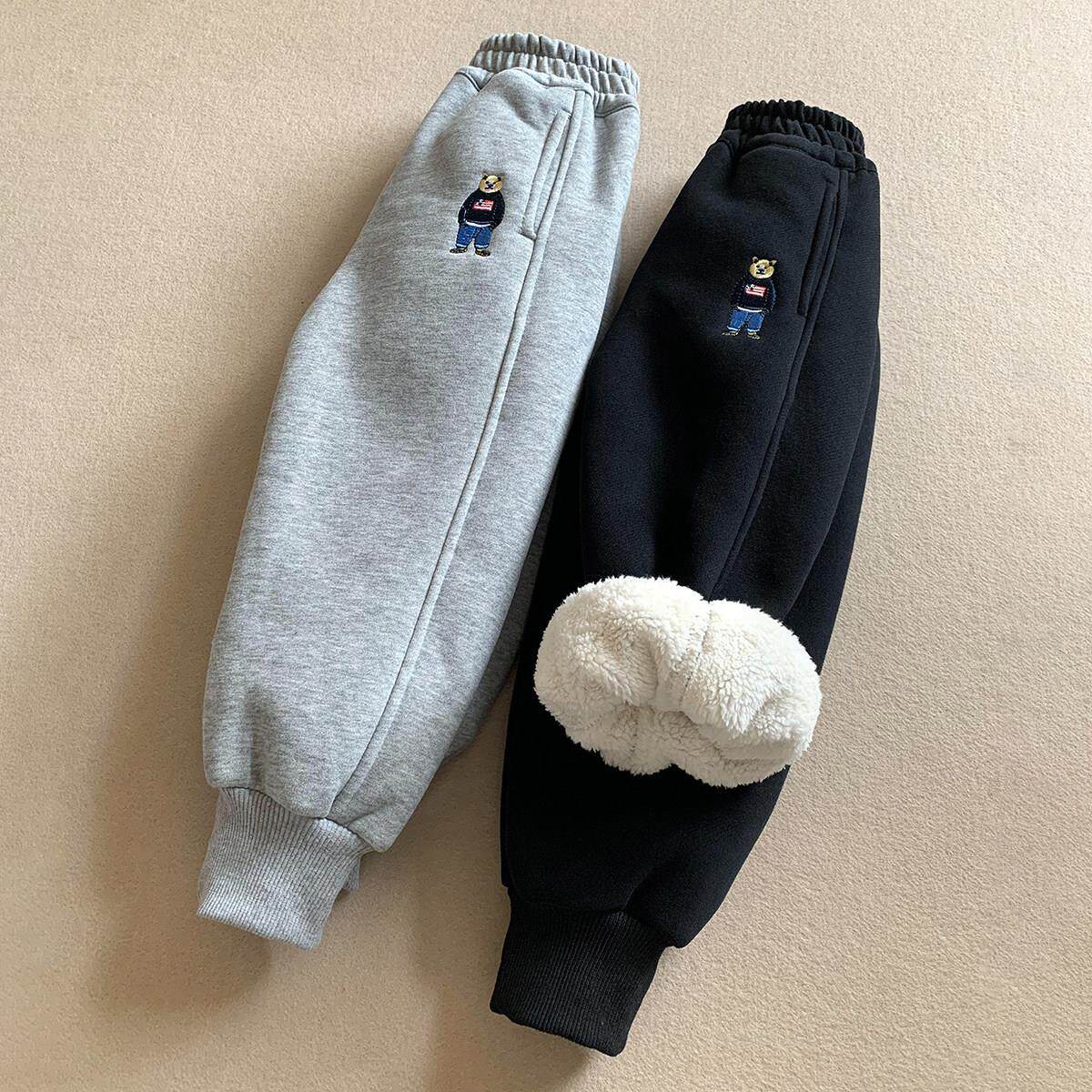 男童裤子加绒加厚冬季一体绒卫裤羊羔绒儿童秋冬款运动裤男宝宝黑