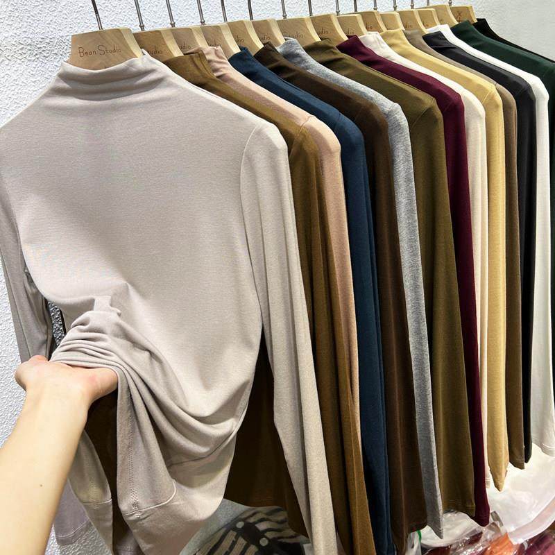 2024秋冬装韩版百搭半高领长袖面膜T恤女洋气内搭打底衫修身上衣